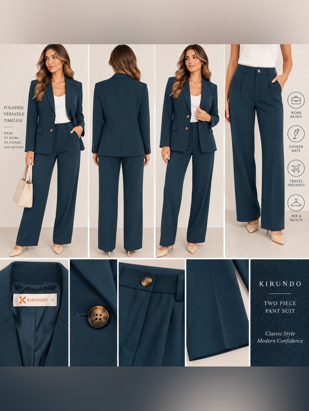 KIRUNDO Teal Blue 2 Piece Blazer & Pants Suit Set Size Small NWT